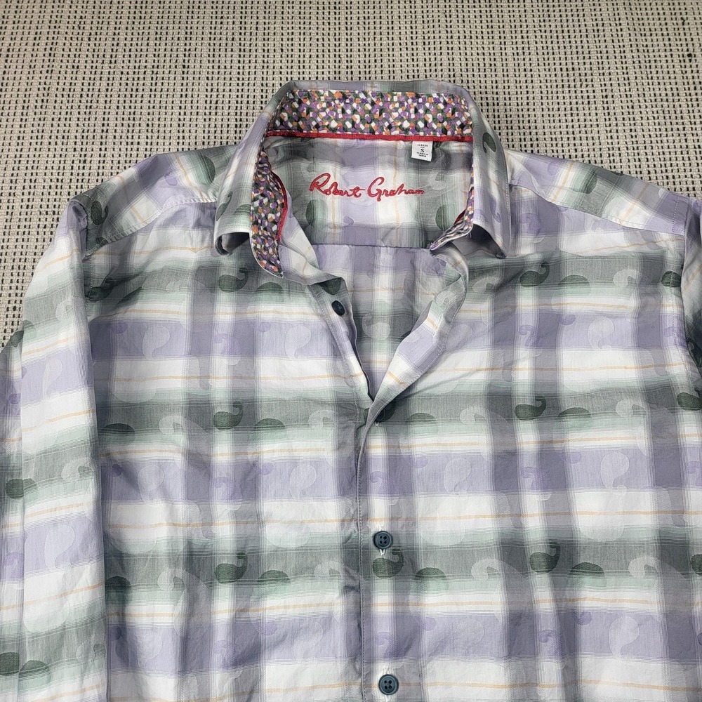 Robert Graham Shirt Mens Small Multicolor Plaid Long‎ Sleeve Button Front Casual